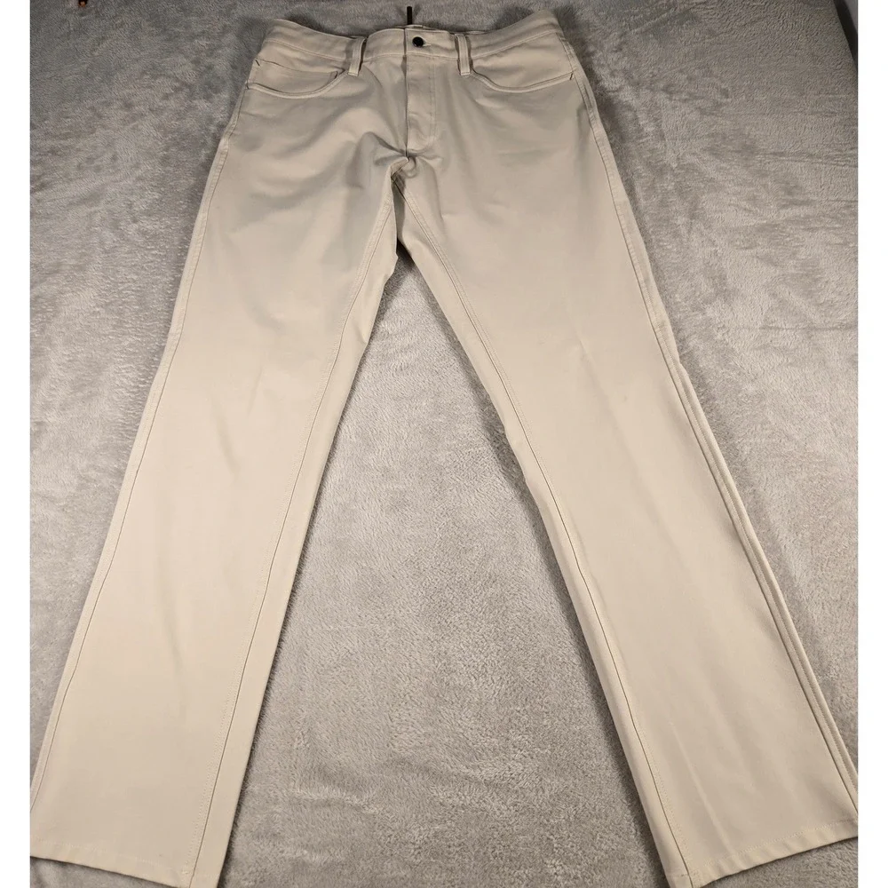 FootJoy Mens Athletic Fit Golf Pants Beige Stone 5-Pocket Performance 35x30